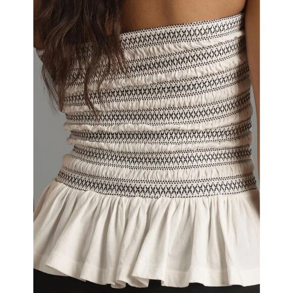 Anthropologie Maeve Smocked Split Tube Blouse Top Strapless Ruffle XS NWD 280092 - Picture 4 of 9